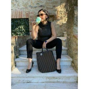 Trussardi Jeans Sleeveless Turtleneck Metallic Dar